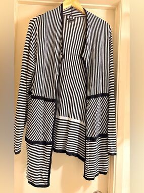new directions Black and White Striped Open Cardigan